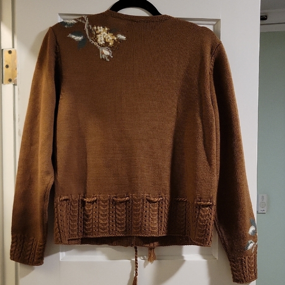 Vintage Cottagecore Susan Bristol Wool Brown Floral Cardigan - M - Picture 3 of 10